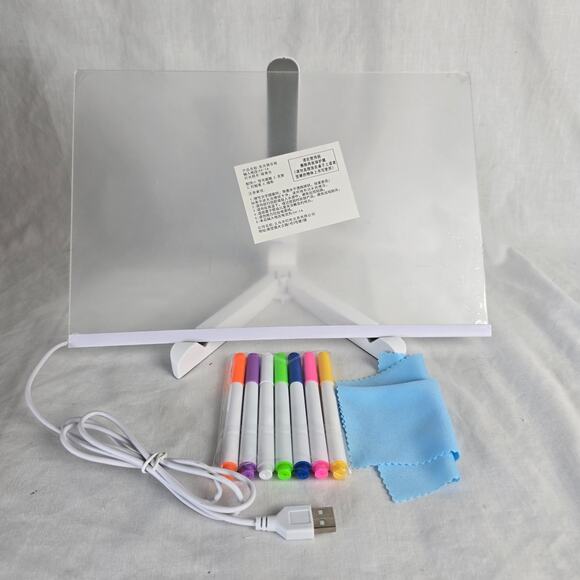 Led Light Up Acrylic Dry Erase Note Board, Drawing, Adjustable Stand, 7 Pens New - Picture 4 of 8